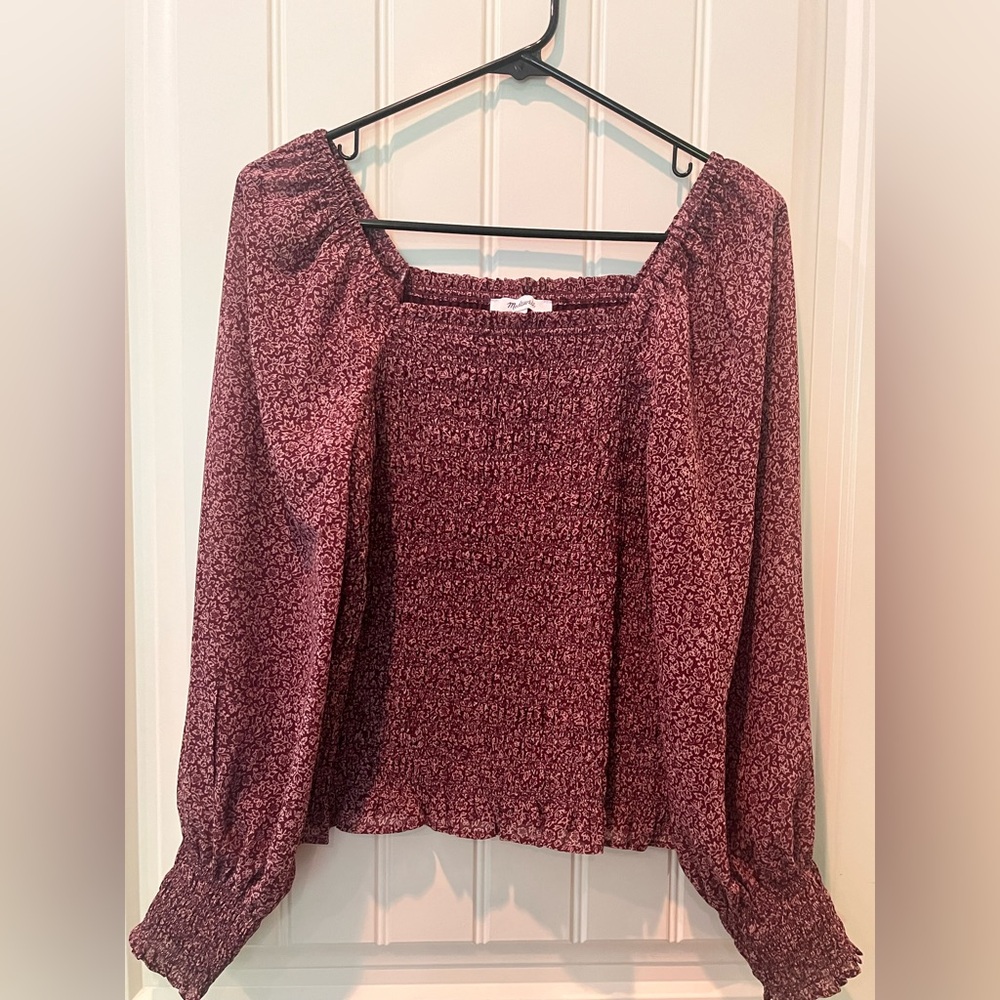 Madewell Blouse Ladies Sz Small Long Sleeve Super Cute Comfy Smocked Top Stretch